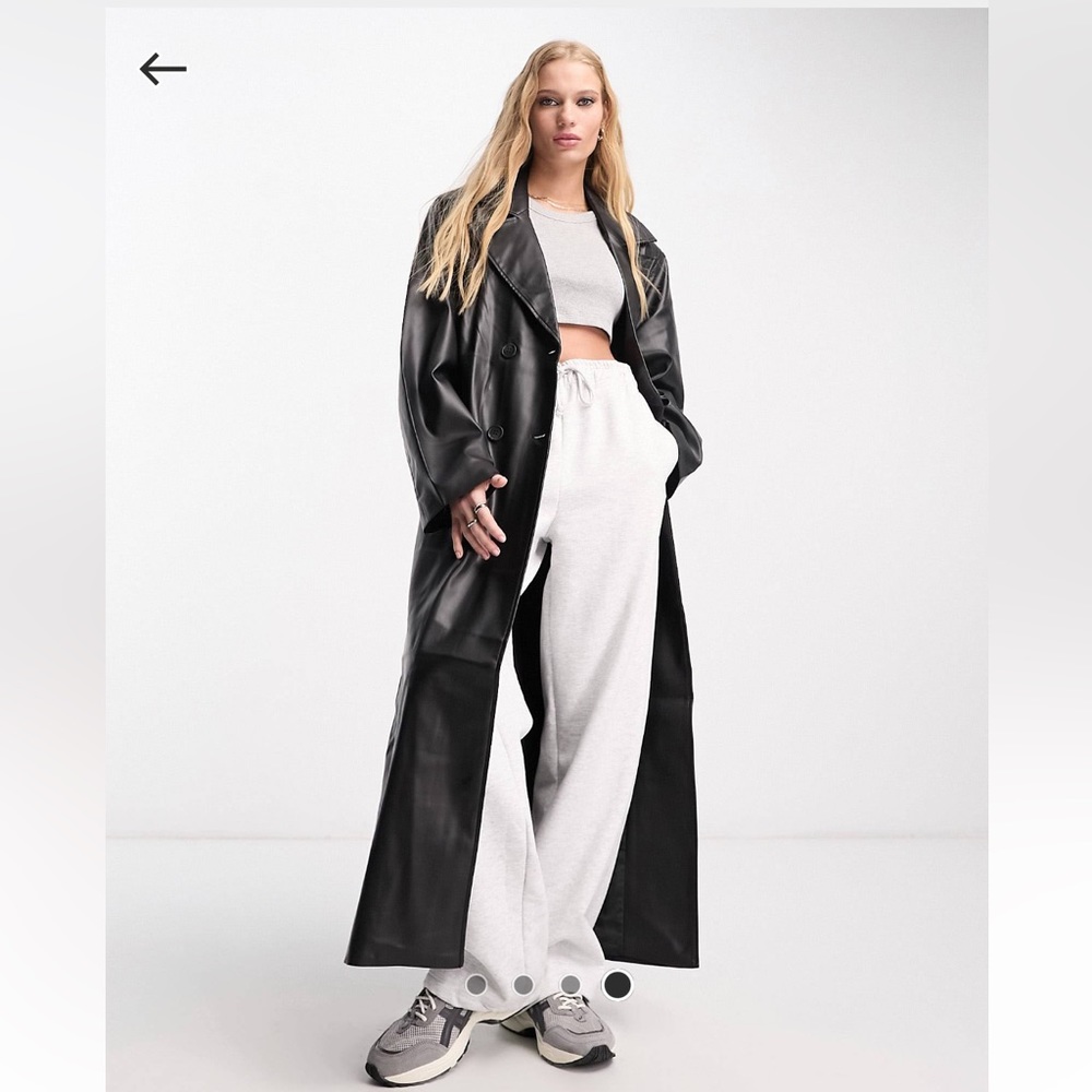ASOS black faux leather trench coat size 6